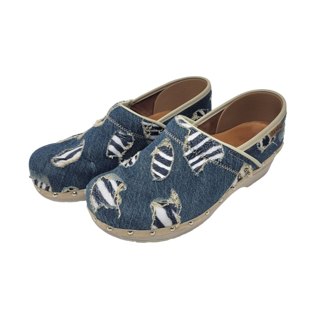 Dansko Denim Blue Distressed Clogs